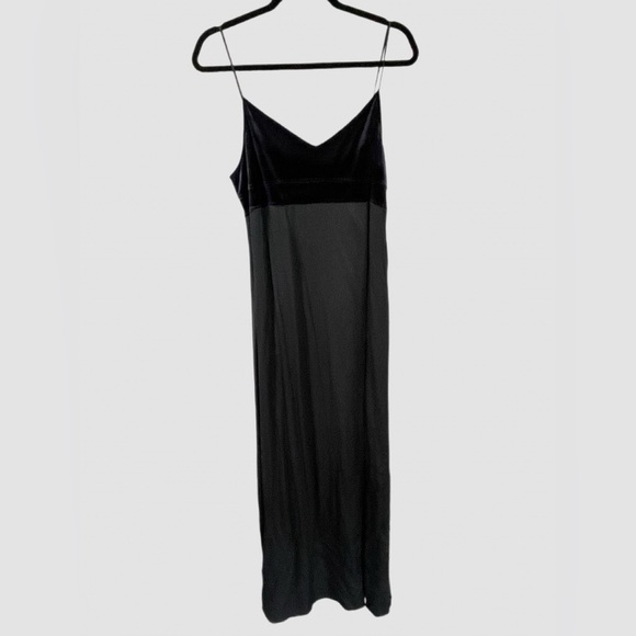 New Velour Viscose Black Maxi Slip Dress w/ Navy Velvet Top & Back Cutout Size L - Picture 2 of 9